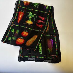 Bill Blass Unisex Vintage Silk Scarf Black Vegetable Print